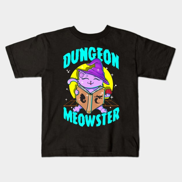 Cute & Funny Dungeon Meowster Gamer Cat Pun Kids T-Shirt by theperfectpresents